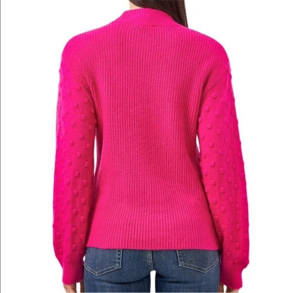 NWT Vince Camuto Women's Bobble Stitch Sleeve Sweater- Hot Pink SZ Small - Picture 2 of 9